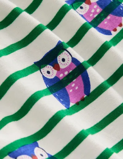 Boden Kids' Ella Lustiges Breton-naturweiss/sattes Smaragdgrün Eulen In Animal Print