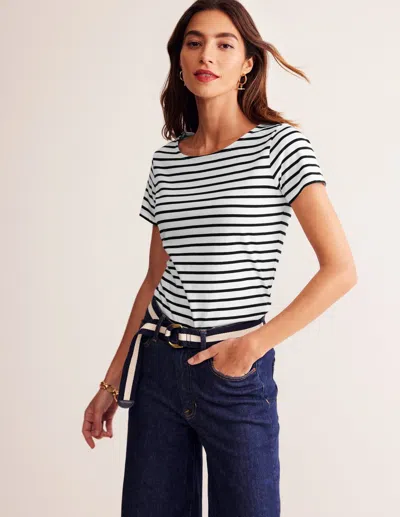 Boden Ella Short Sleeve Bretonivory, Black Women  In White