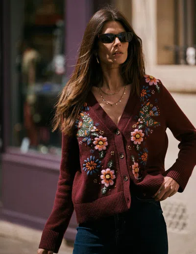 Boden Ella Strickjacke Mit Stickerei In Kirsche | Grösse Xs In Purple