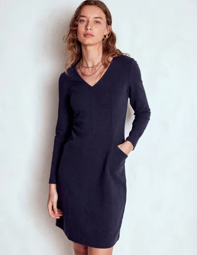 Boden Ellen V Neck Ottoman Dress Navy  In Blue