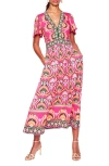 Boden Ellie Print Flutter Sleeve Dress In Pink