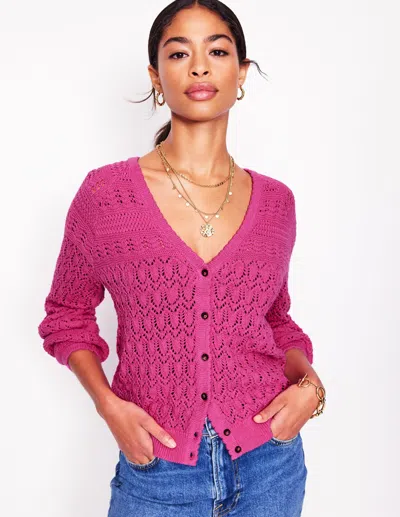 Boden Elodie Strickjacke Mit Ziernaht Und V-ausschnitt-violette Zwetschge In Pink