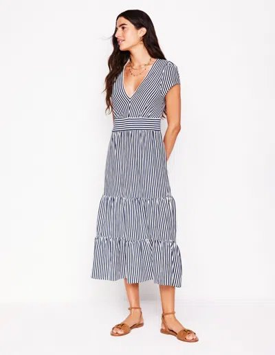 Boden Eloise Tiered Jersey Dress-french Navy And Ivory Stripe Female