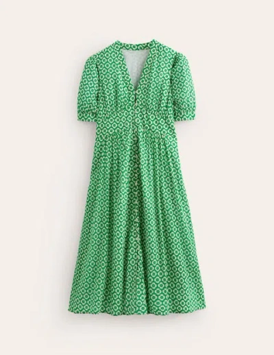 Boden Elsa Crinkle Midi Tea Dress Green Tambourine, Primrose Women