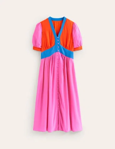 Boden Elsa Midi Tea Dress Sangria Sunset Colourblock Women