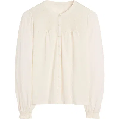 Boden Elsa Shirred Yoke Jersey Shirt In Neutral