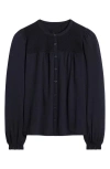Boden Elsa Smocked Yoke Knit Button-up Shirt In Blue