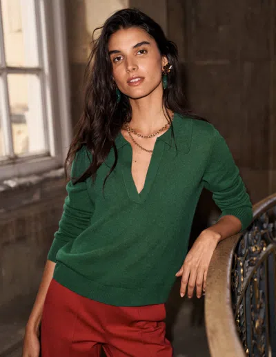 Boden Elsie Henley-pullover Aus Kaschmir In Grün | Grösse Xs In Green