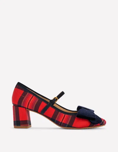 Boden Embellished Bow Block Heels Red Tartan