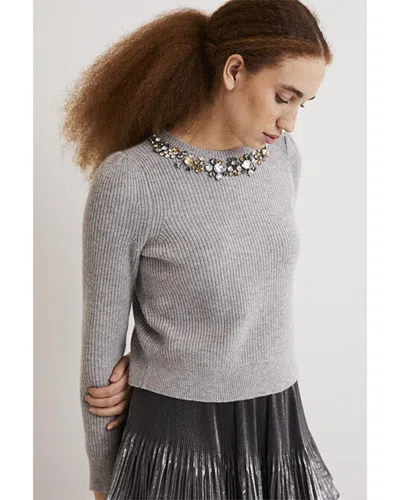 Boden Embellished Party Wool & Alpaca-blend Jumper In Gray
