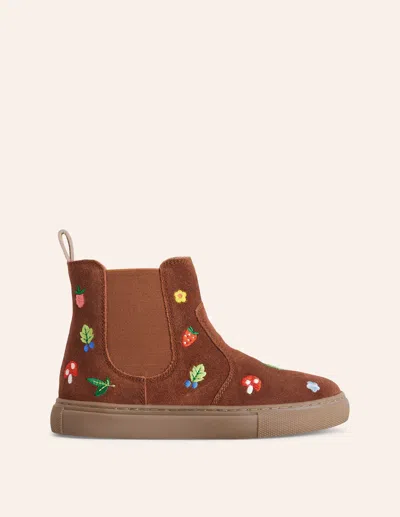 Boden Kids' Embroidered Ankle Boottan Embroidered Motifs Girls  In Brown