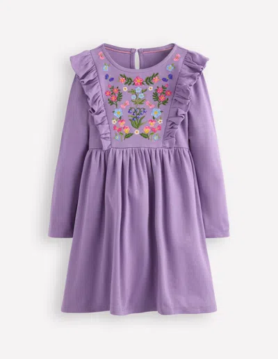 Boden Kids' Embroidered Bodice Dress Grape Lilac Girls  In Purple