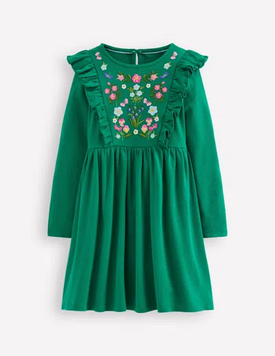 Boden Kids' Embroidered Bodice Dress Jewel Green Girls