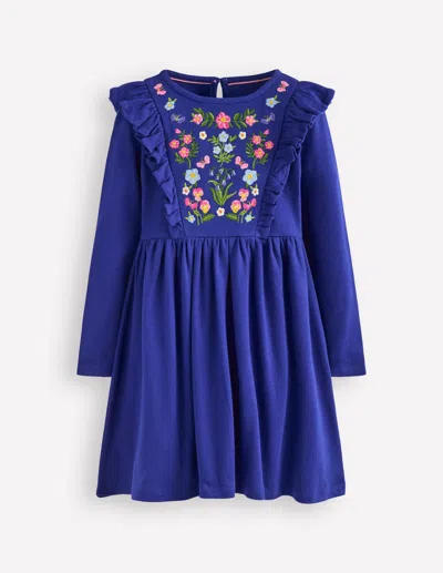 Boden Kids' Embroidered Bodice Dress Sapphire Blue Girls