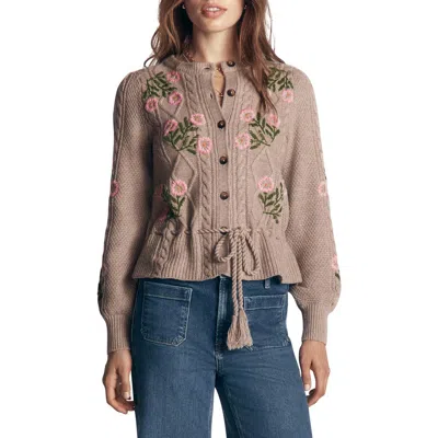 Boden Embroidered Cable Knit Cardigan In Brown