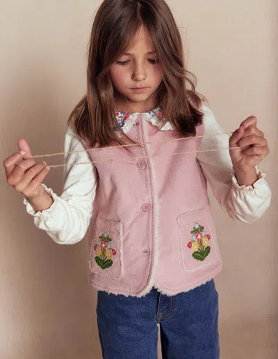Boden Kids' Bestickte Cordweste-vintage-rosa In Multi
