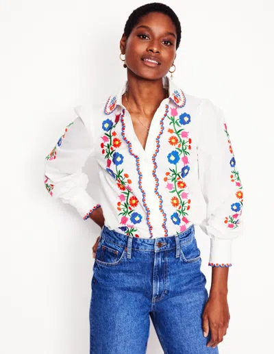 Boden Embroidered Cotton Blousewhite, Floral Embroidery Women  In White/ Floral Embroidery
