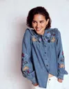 Boden Embroidered Denim Top Light Vintage, Embroidered  In Blue