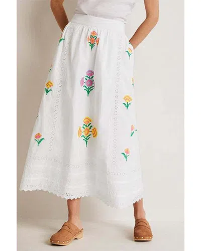 Boden Embroidered Full Midi Skirt In White