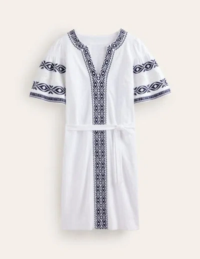 Boden Embroidered Jersey Short Dress White Women