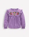 Boden Embroidered Jersey Yoke Top-aster Purple Embroidery Female  In Multi