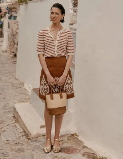 Boden Embroidered Linen Skirt Russet Embroidery Women  In Brown
