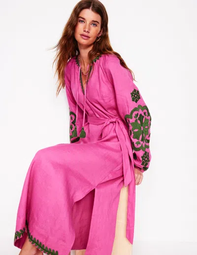 Boden Besticktes Leinenkleid Mit Quasten-sorbet-rosa In Pink