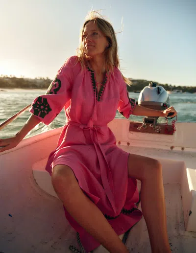 Boden Embroidered Linen Tassel Dresssorbet Pink Women  In Sorbet Pink