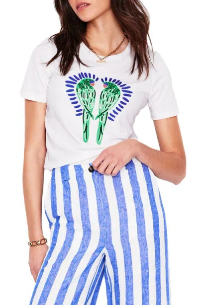 Boden Embroidered Parrots Cotton Graphic T-shirt