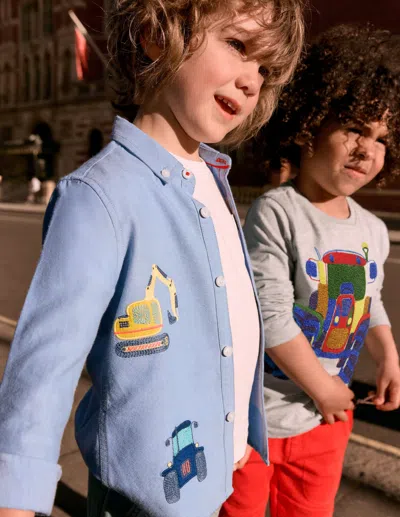 Boden Kids' Embroidered Shirt Vehicles Boys  In Blue