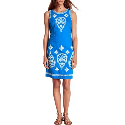 Boden Embroidered Sleeveless Linen & Cotton Shift Dress In Blue