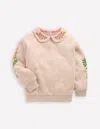 Boden Besticktes Sweatshirt-haferbeige Meliert Stickerei In Brown
