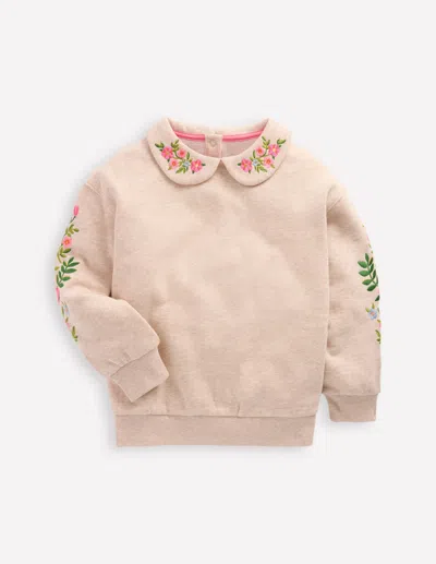Boden Kids' Besticktes Sweatshirt-haferbeige Meliert Stickerei In Brown