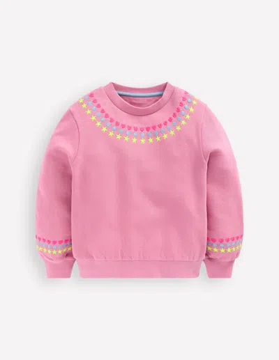 Boden Kids' Embroidered Sweatshirt Pink Haze Embroidery