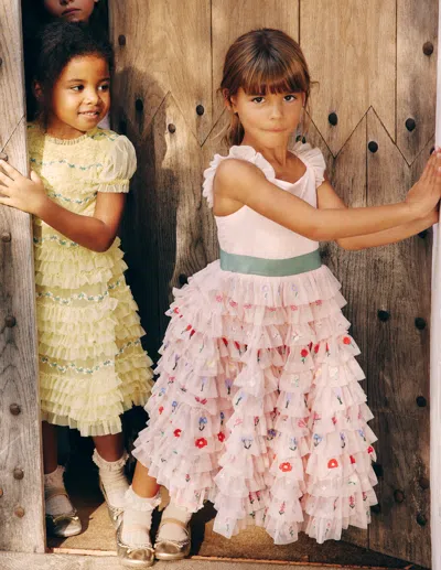 Boden Kids' Embroidered Tulle Dresschalk Pink Flowers Girls