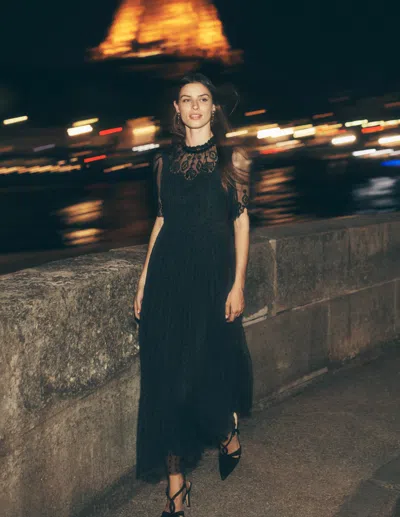 Boden Embroidered Tulle Party Dress Black