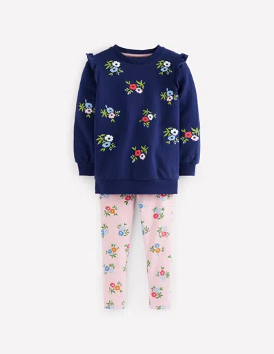 Boden Kids' Embroidered Tunic Set College Navy Embroidery  In Blue