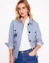 Boden Embroidered Utility Jacket Forget Me Not Blue Fine Stripe Women  In Blue
