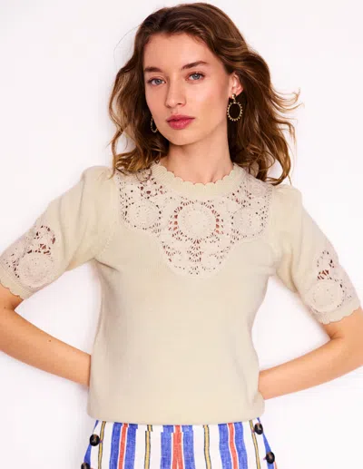 Boden Embroidered Yoke Knitted Tee Warm Ivory Women  In Neutral