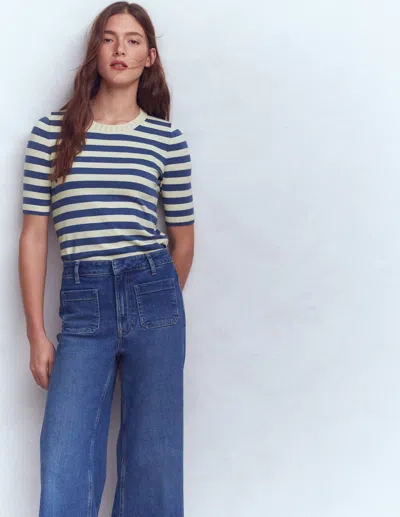 Boden Emilia Baumwoll-t-shirt Mit Rundhalsausschnitt-denim In Blau | Grösse Large In Blue