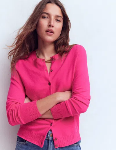 Boden Emilia Cotton Crew Cardigan Pink Peony