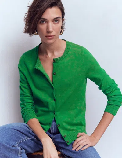 Boden Emilia Cotton Crew Cardigan Rich Emerald  In Green
