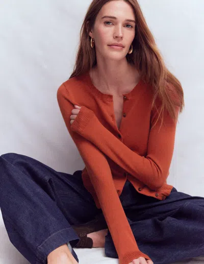 Boden Emilia Cotton Crew Cardigan Roasted Chestnut Brown  In Red