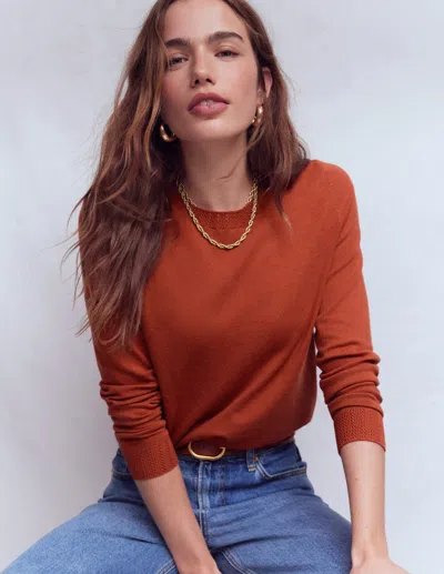 Boden Emilia Cotton Crew Sweater Roasted Chestnut Brown