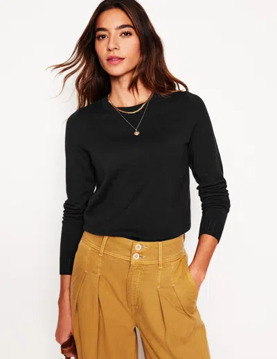 Boden Emilia Cotton Crew Sweaterblack Women  In Black
