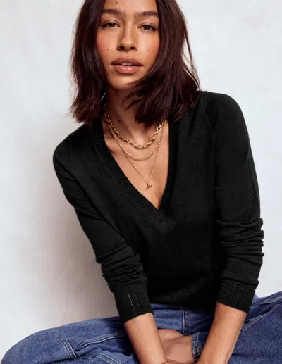 Boden Emilia Baumwollpullover Mit V-ausschnitt-schwarz In Black