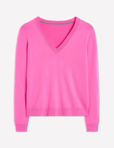 Boden Emilia Cotton V Neck Jumper Tickled Pink Women
