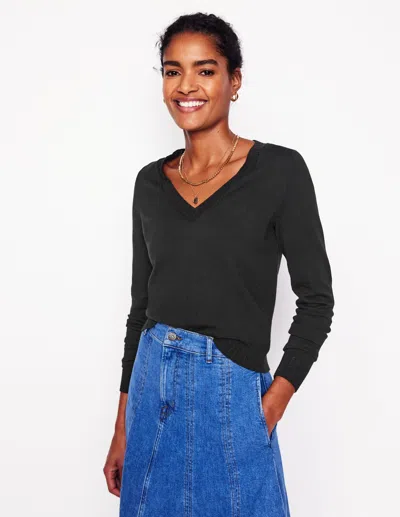 Boden Emilia Cotton V Neck Sweaterblack Women  In Black