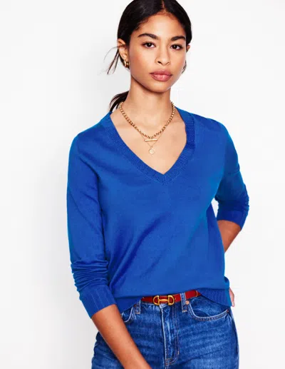 Boden Emilia Cotton V Neck Sweaterbright Blue Women