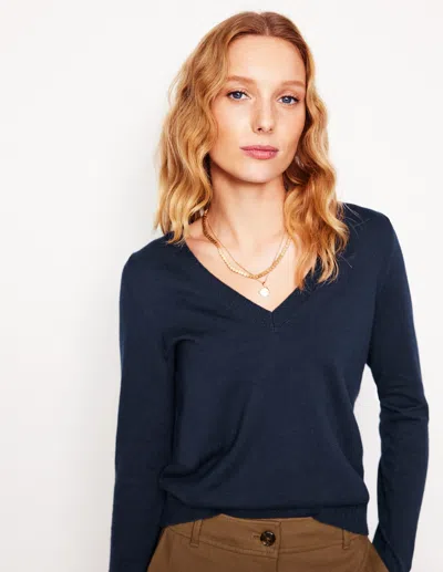 Boden Emilia Cotton V Neck Sweaternavy Women  In Blue